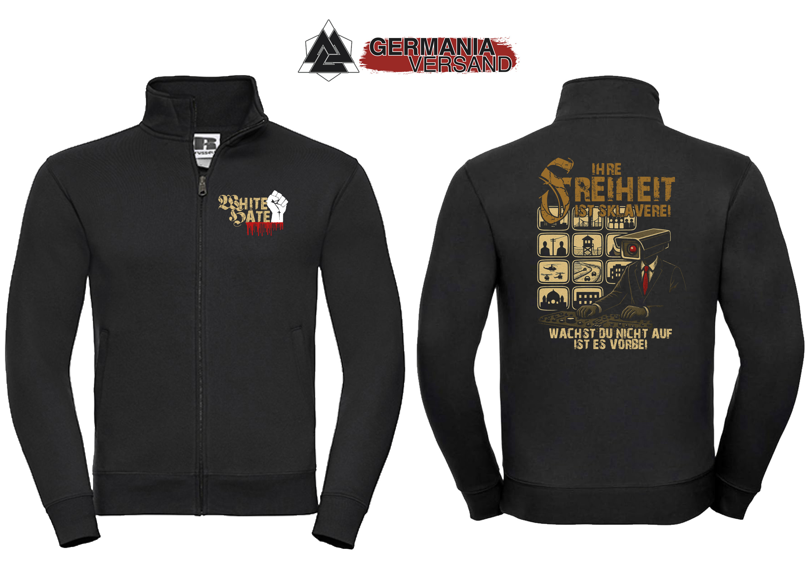 Stehkragenjacke- White Hate-Ihre Freiheit (schwarz) 